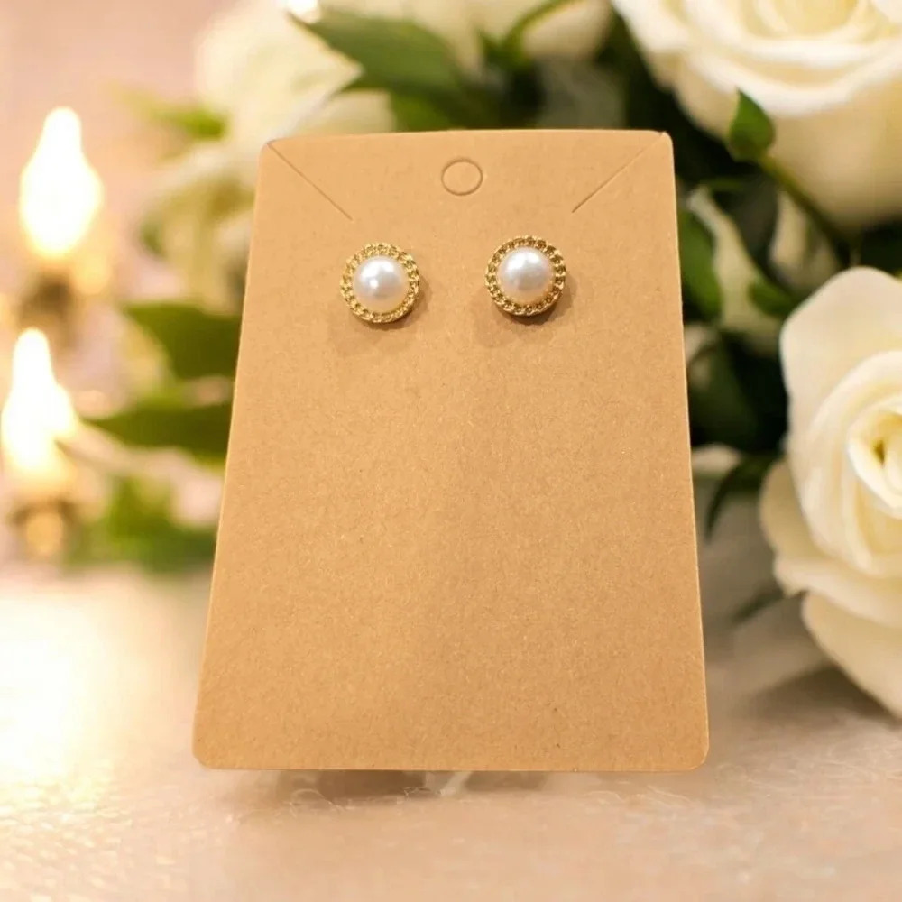 Gold Plated Faux Pearl Circle Stud Earrings